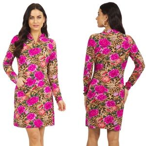 IBKUL Long Sleeve Dress Jovanna Animal Print Mobwife Performance Stretch COOLING